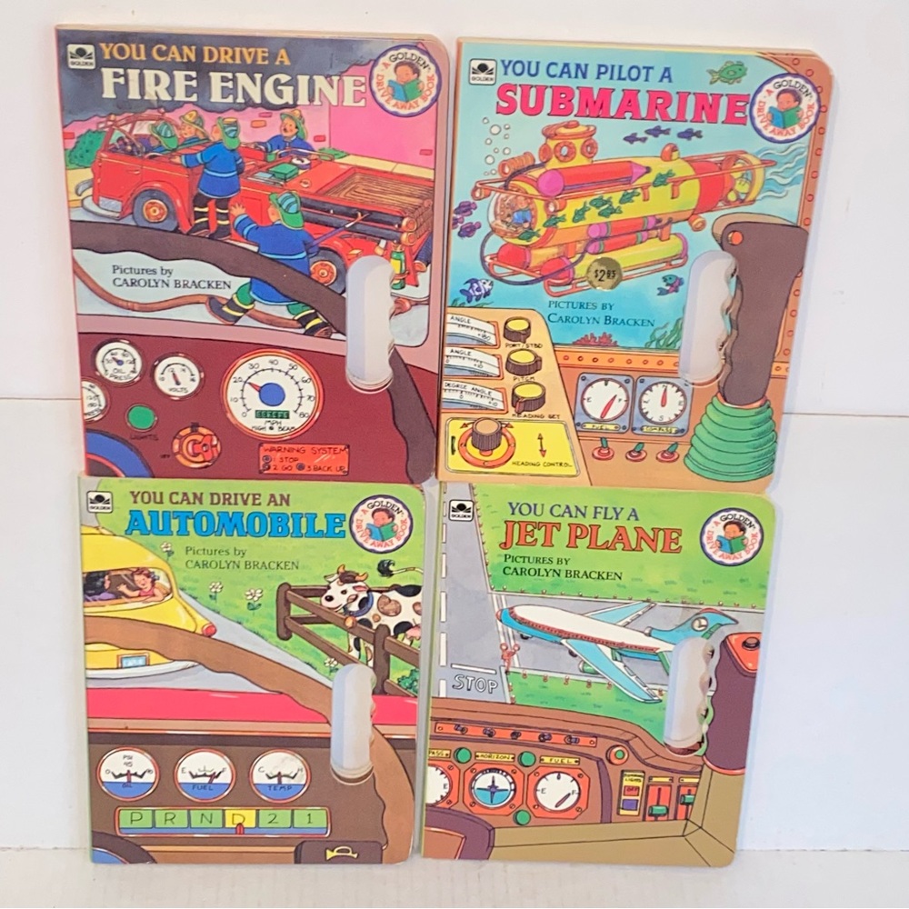 Vintage 1983 Golden Drive Away Books Set of 4 Board Books with Handles